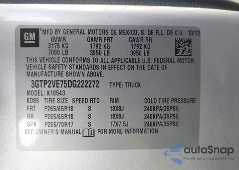 2013 GMC Sierra 1500 Sle from USA, damaged, VIN 3GTP2VE75DG222272